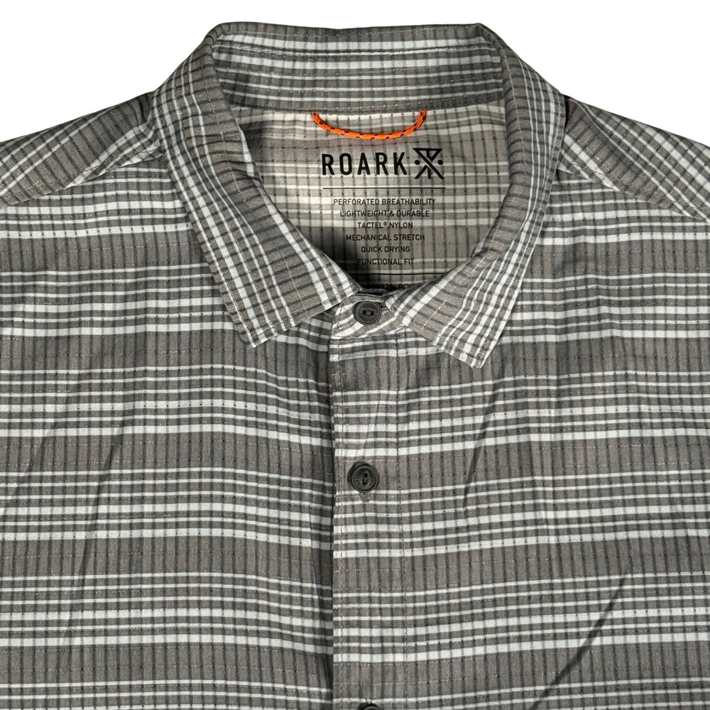 Roark Bless Up Breathable Stretch Shirt Grey Striped Perforated S/S Mens M